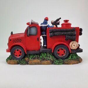 Young's Inc 2002 Fire Truck Figurine Firefighter Dalmatian Child Resin Decor